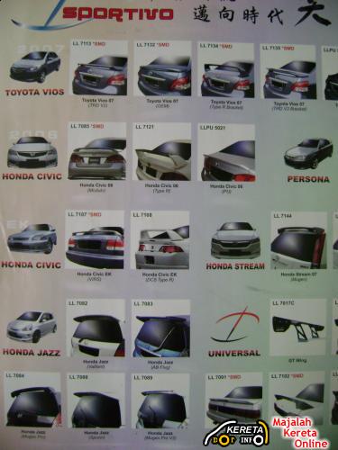 Malaysia Car Spoilers, Universal Spoilers & GT wing For all Model Price Lists and Picture Catalog.