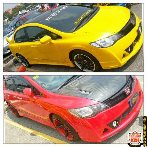 Yellow Vs Red Modified Honda Civic With Body Kit Of Mugen Rr And Vossen Sport Rim